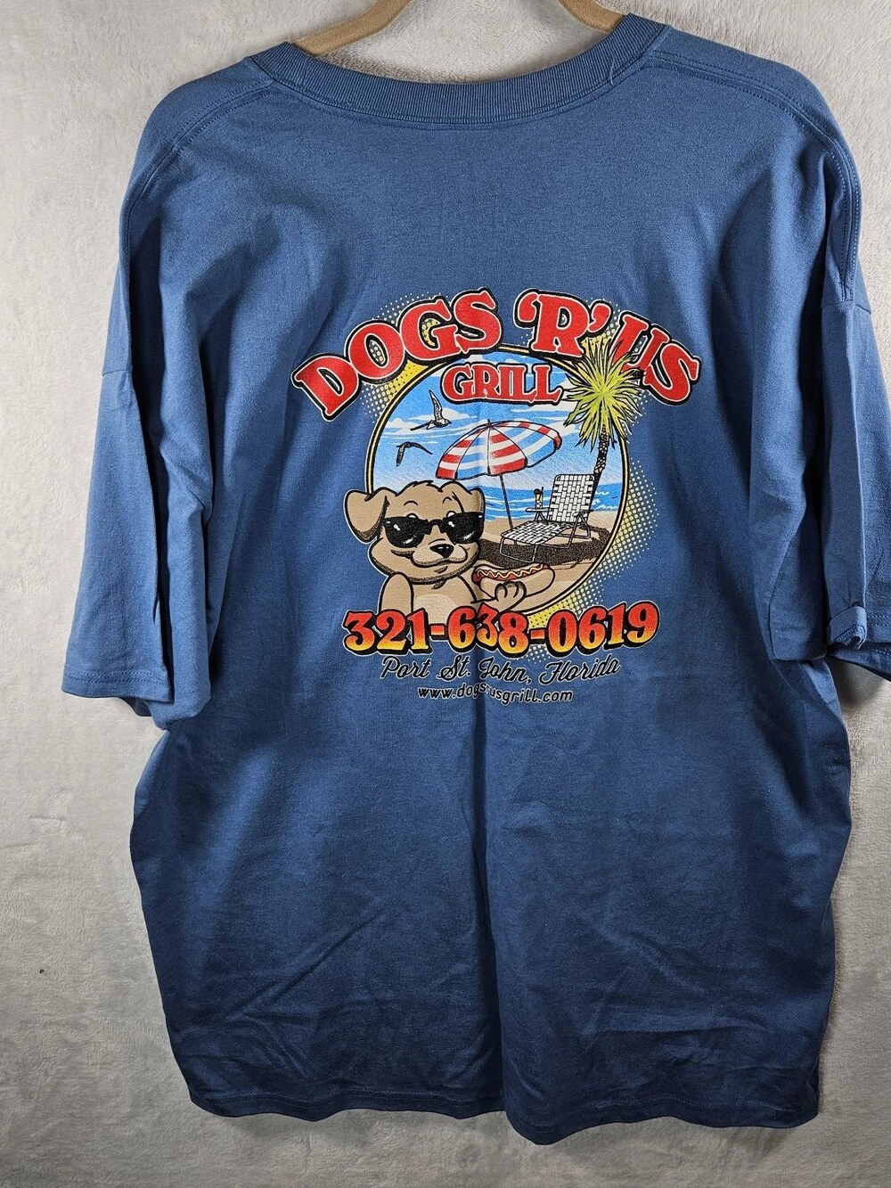 Hanes Heavyweight T-Shirt Dogs R Us Grill Blue Unisex Size 2XL